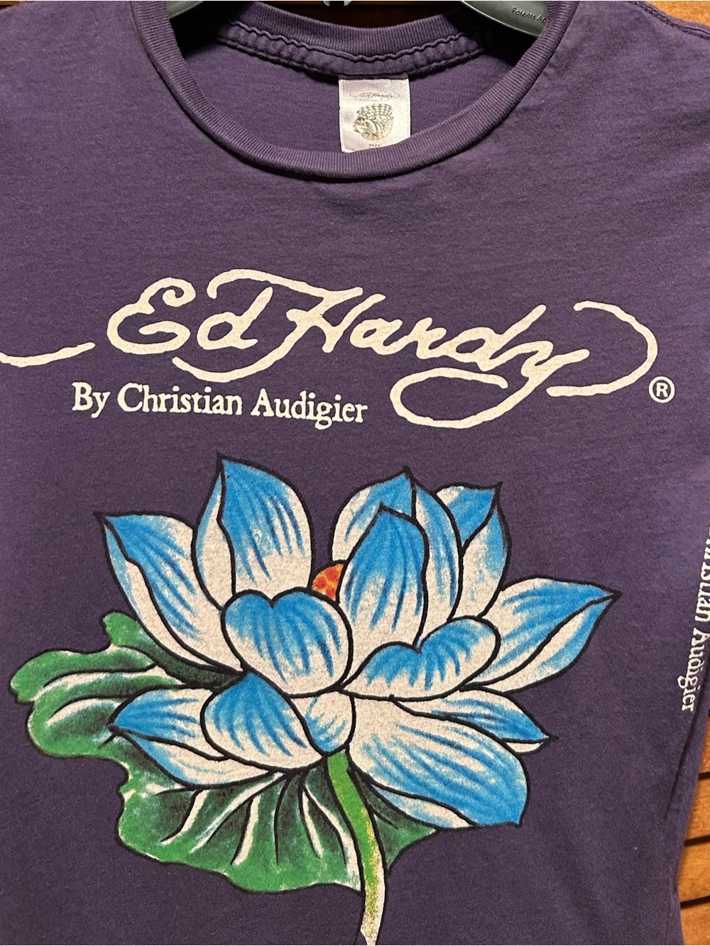 Ed Hardy Purple Long Sleeve Tunic Dress with Blue & Green Lotus Graphic - Picture 5 of 16